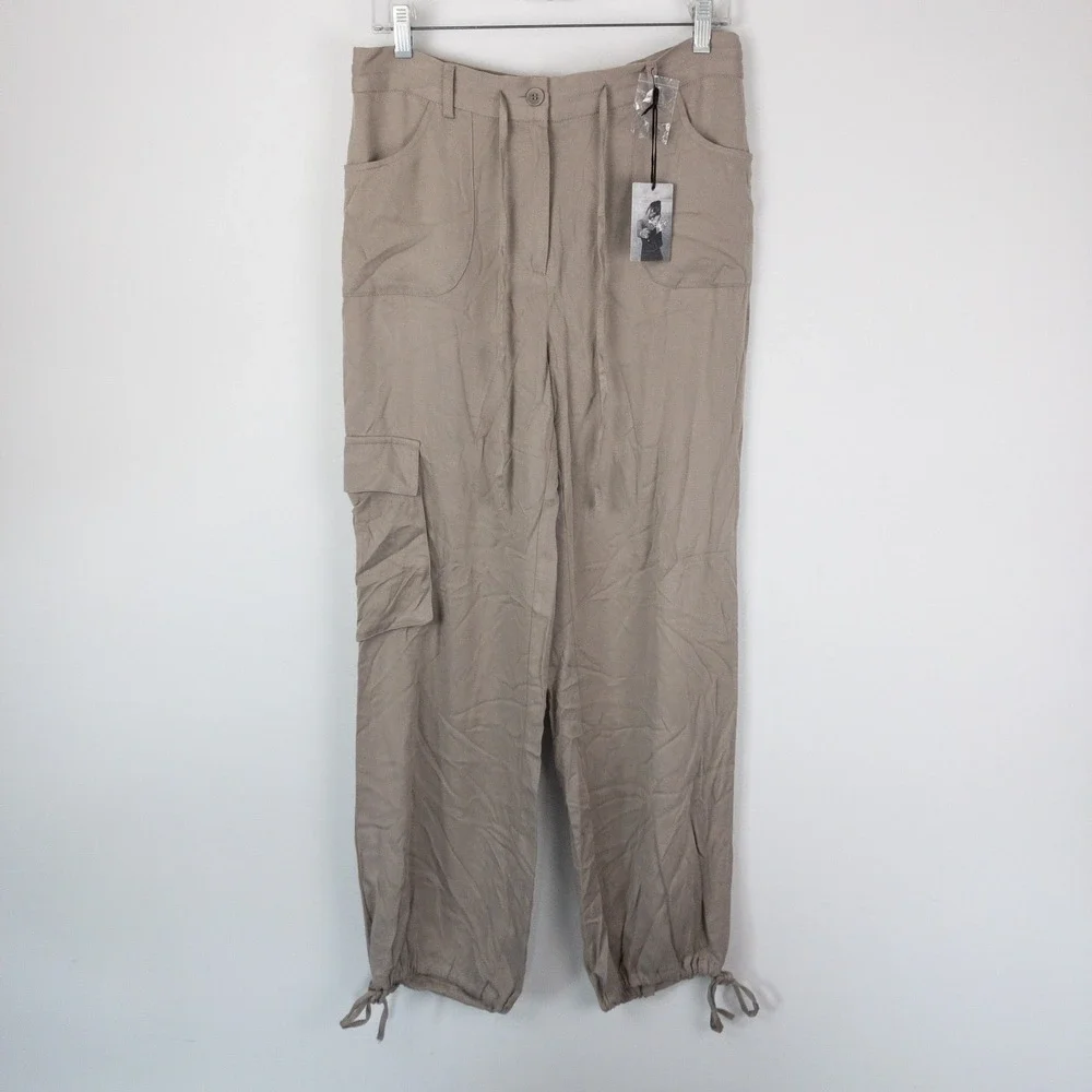 Sincerely Jules Cargo Neutral Pants Womens L (31x29) Beige Casual Tie Ankle New